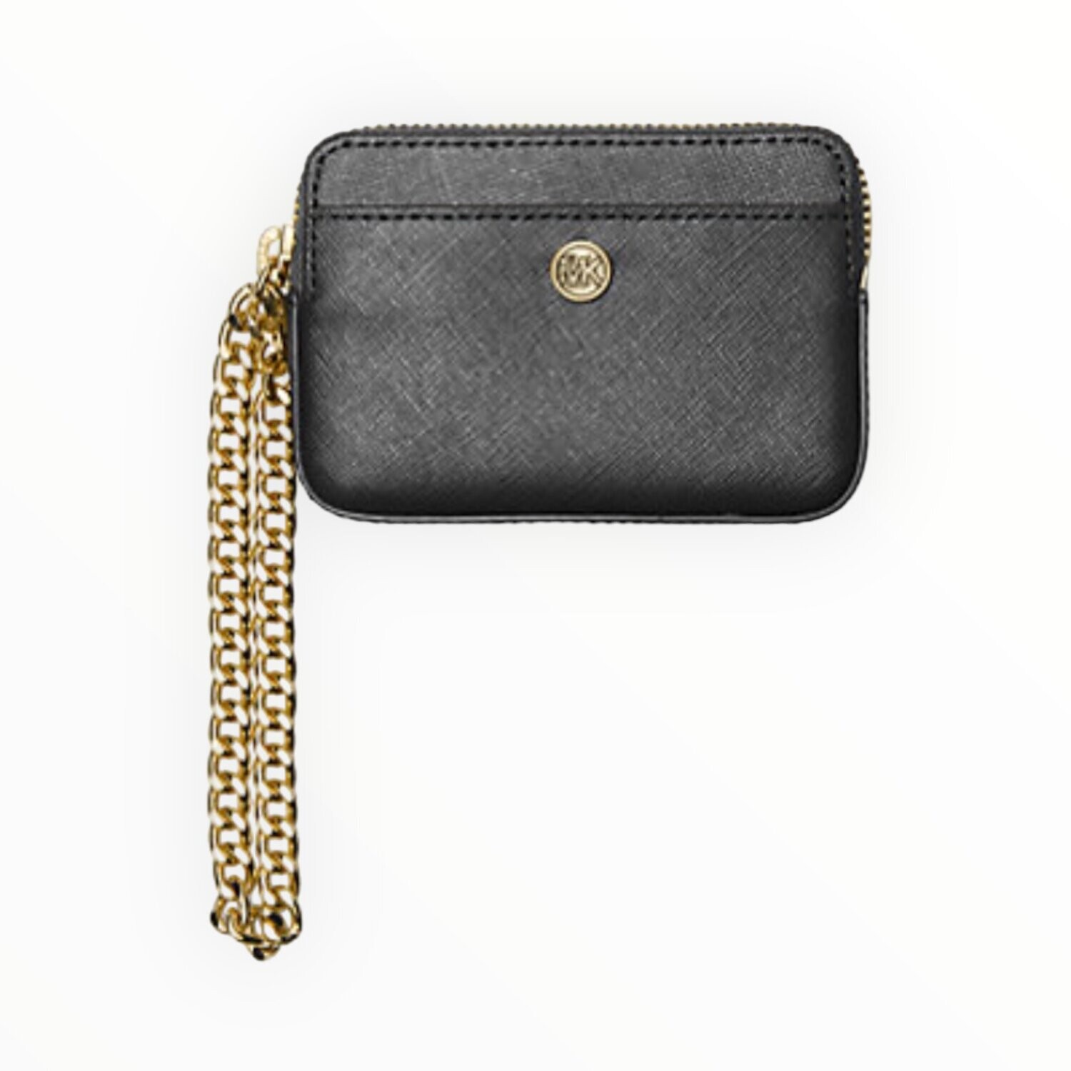 Michael Kors Jet Set Travel Medium Logo Chain Card Case Zip Wallet, Color: Black