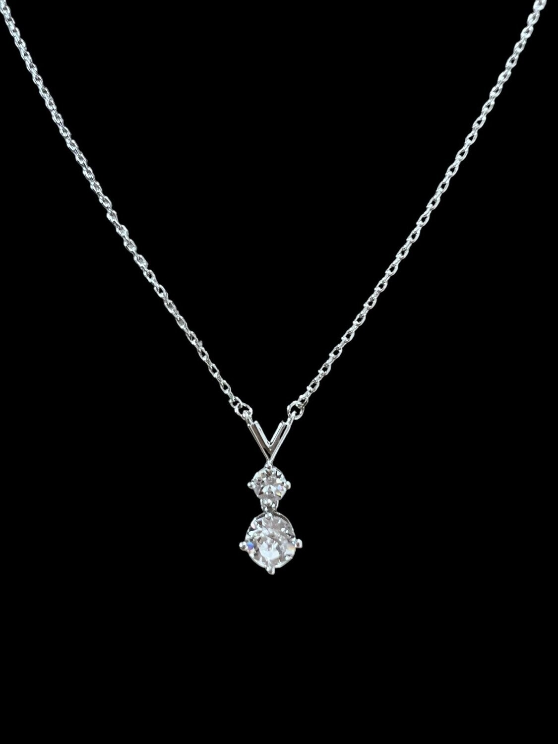Necklace 2 Stone Silver Plated Austria Cystals