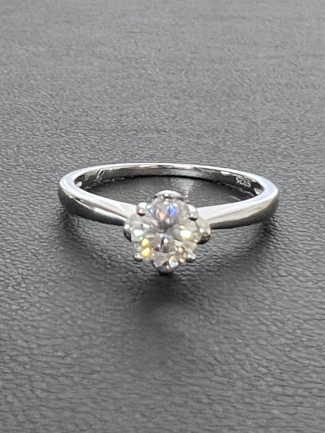 Ring S925 18K 2-Tone Gold Plated Moissanite Center Swarovski Side Stone, Color: Silver/Rose, Size: 6