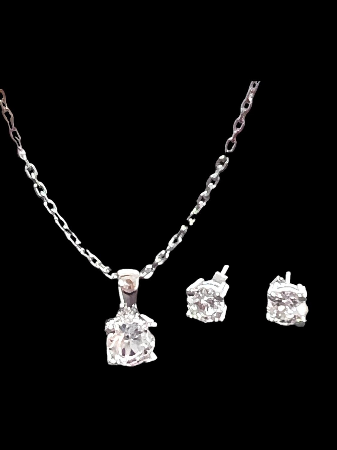 Necklace &amp; Earring Set Austria Crystals Sterling Silver White Gold-Plated