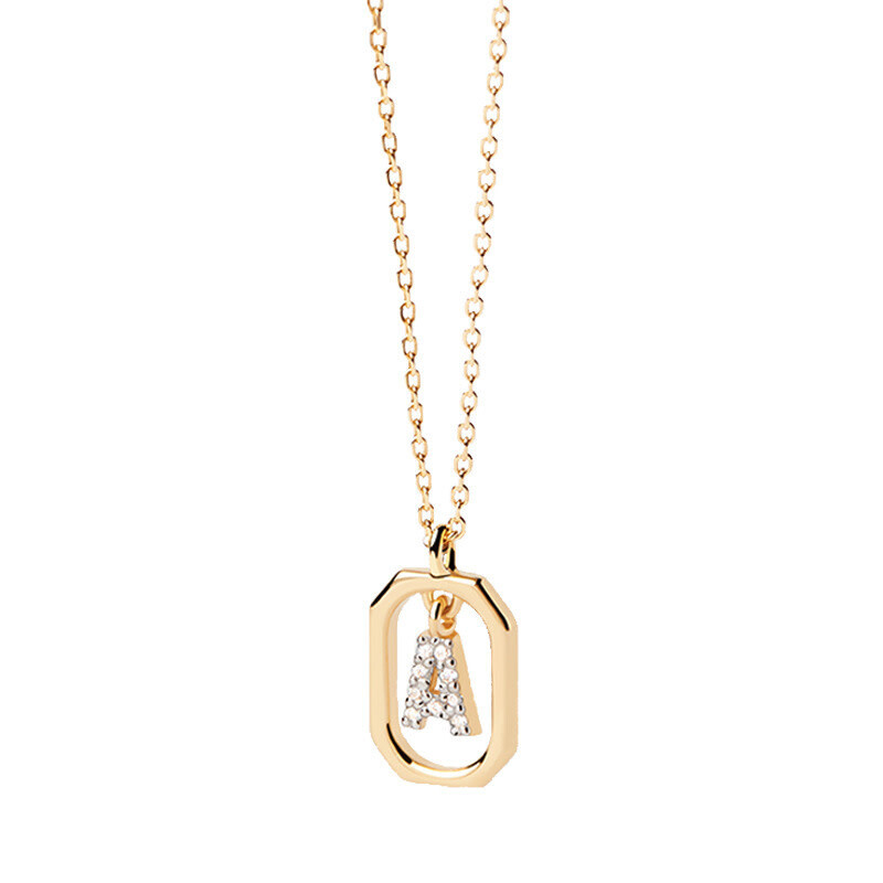 Initial Necklace Dangling Letter Zircon Crystals S925 18K Gold Plated  16” - 18” , Color: Yellow, Size: A
