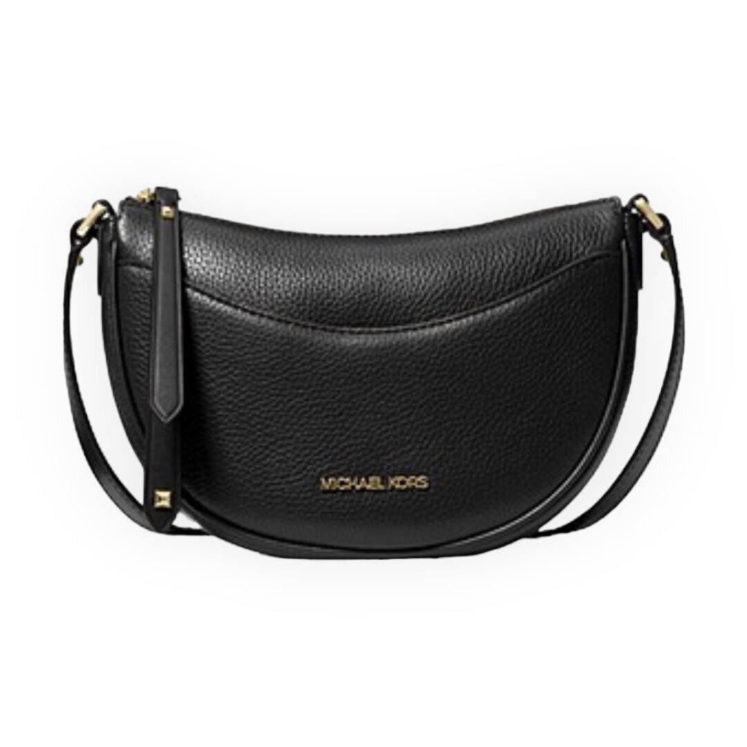 Michael Kors Dover Small Half Moon Leather Crossbody, Color: Black
