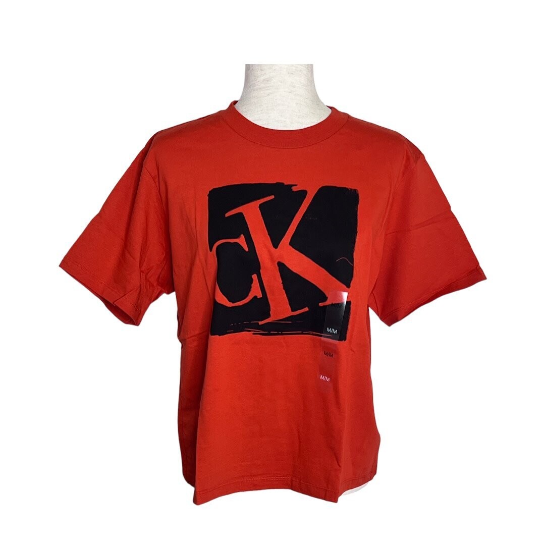 Calvin Klein CK Logo Boxy Tee, Color: Orange, Size: Small