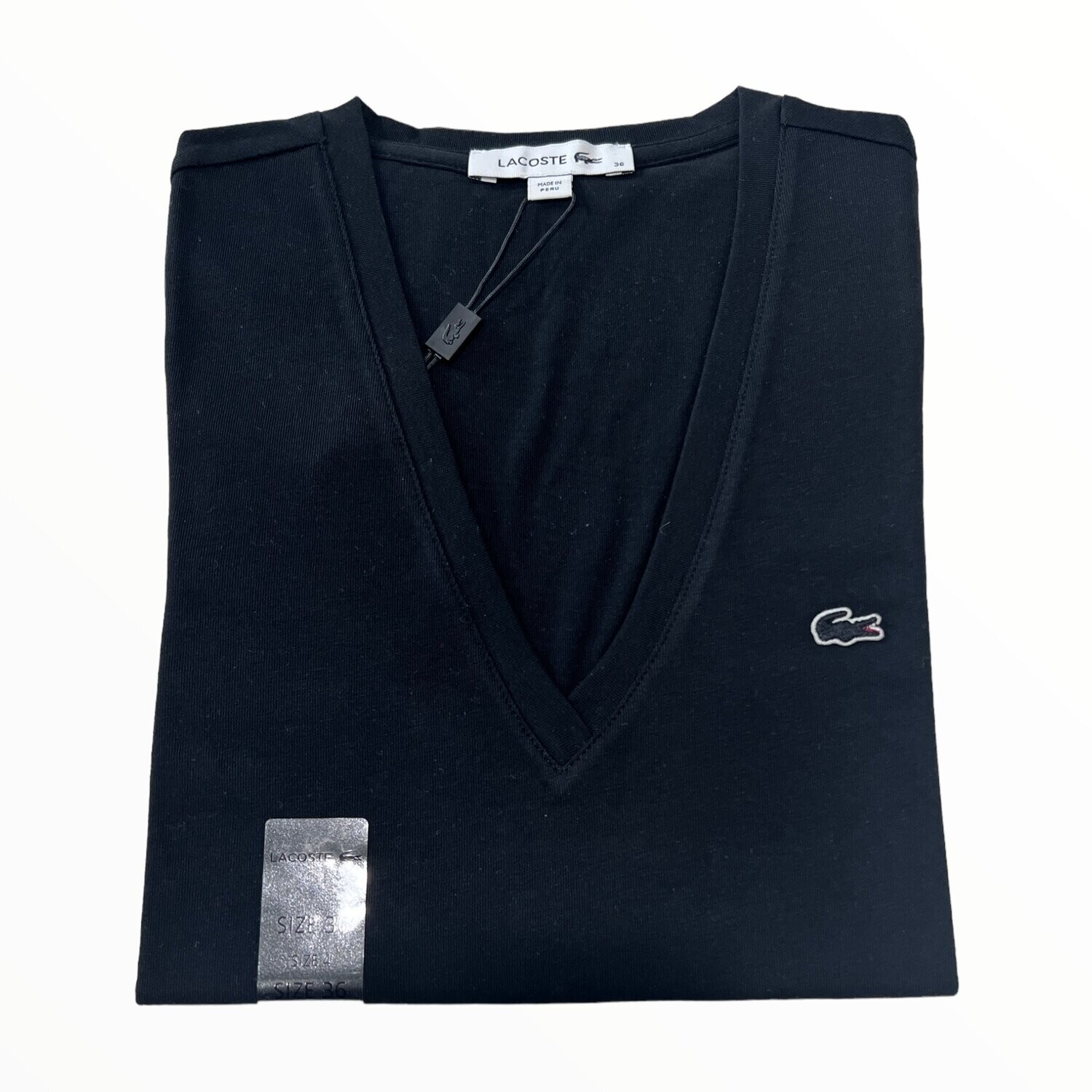 Lacoste Women’s V-Neck Shirts 100% Cotton, Color: Black, Size: 36/4