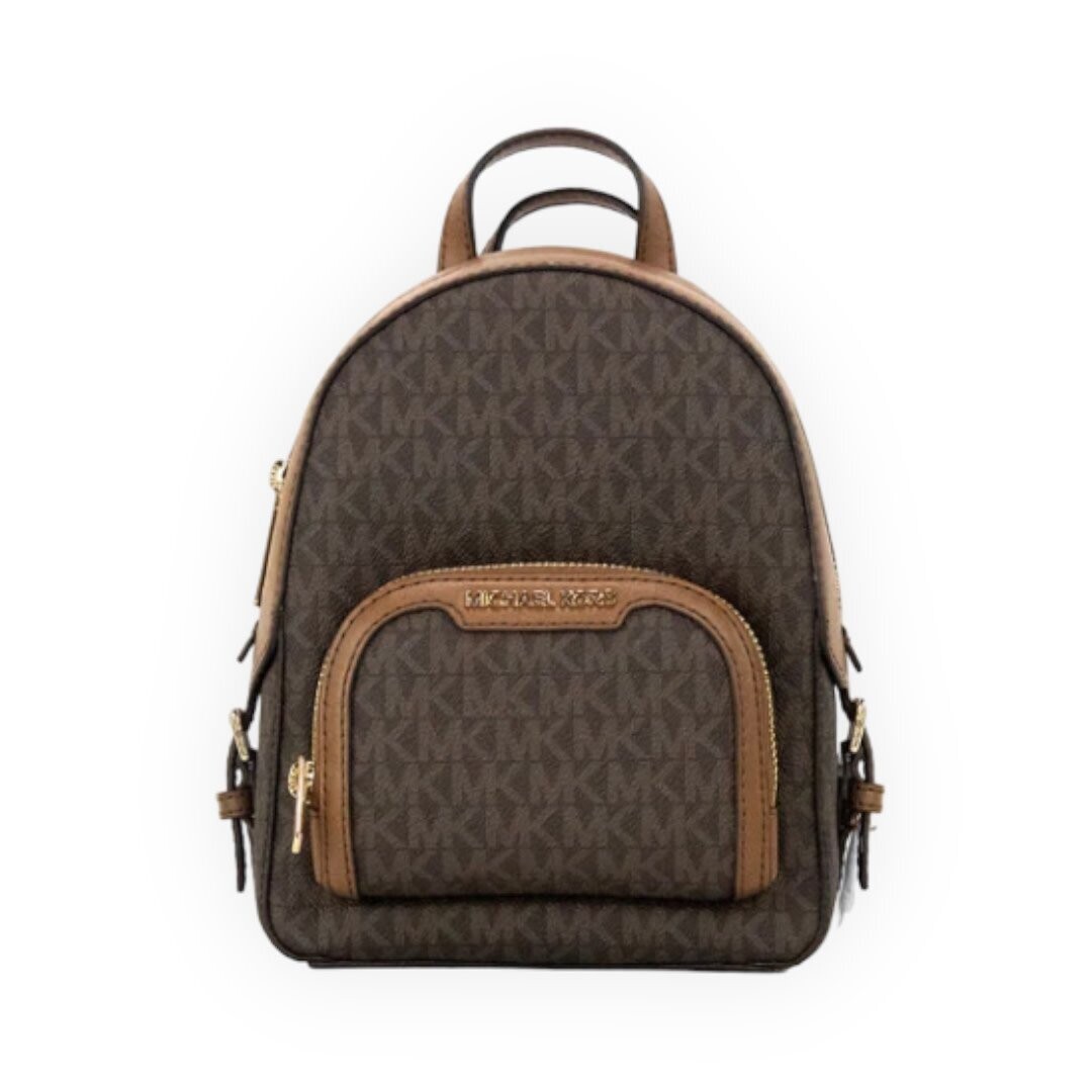 Michael Kors Jaycee Backpack XS Zip Pocket Sig PVC Inner Slip Pockets Top Handle Adjustable Shoulder Strap  Convertible Straps Outer Zip Pocket , Color: Brown