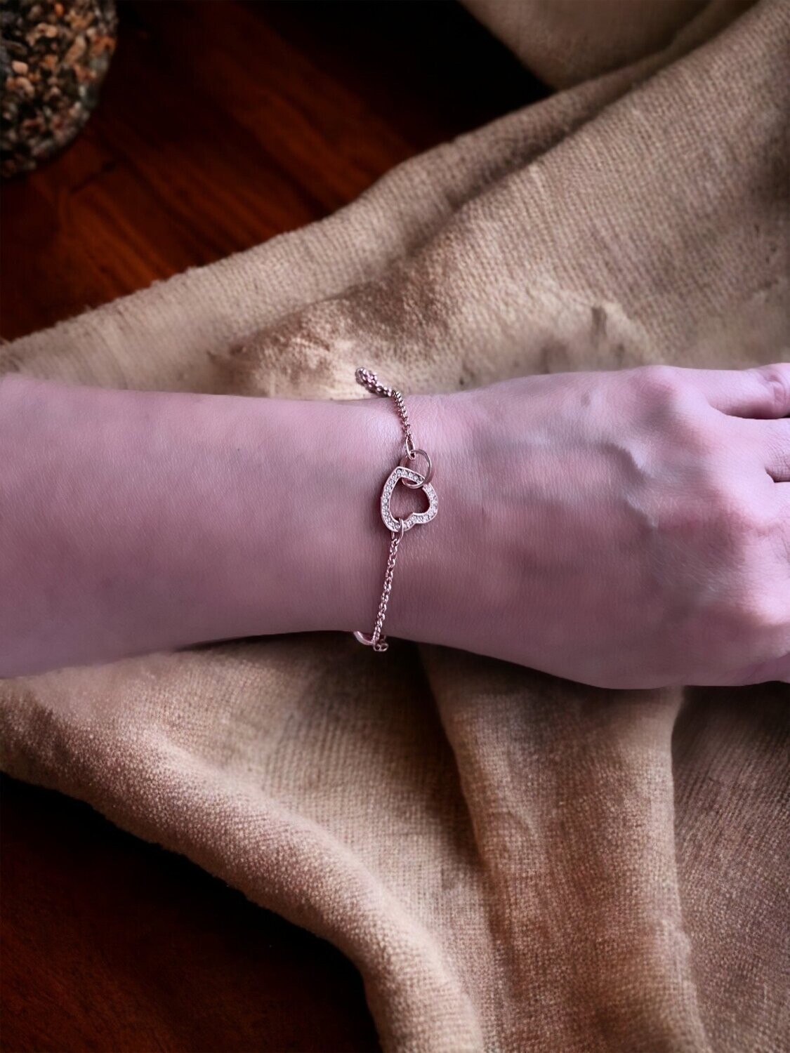 Bracelet Heart Link Rose Gold Plated Austria Crystals