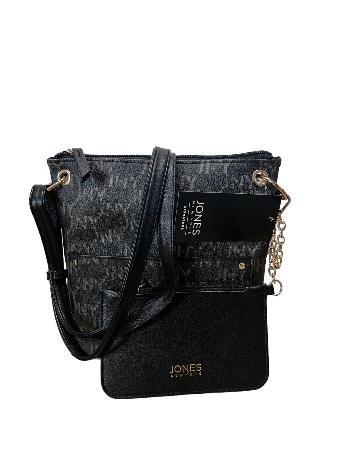 Jones NY File Crossbody Bag Top Zip with Pouch, Color: Black