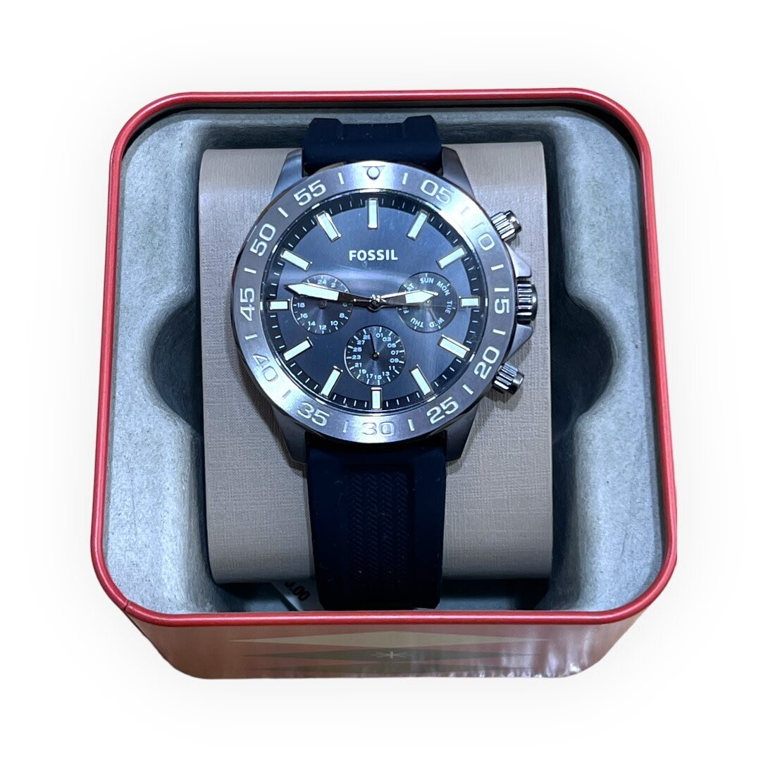 Fossil Watch Men’s Black Stainless Steel Chronograph Rubber Strap