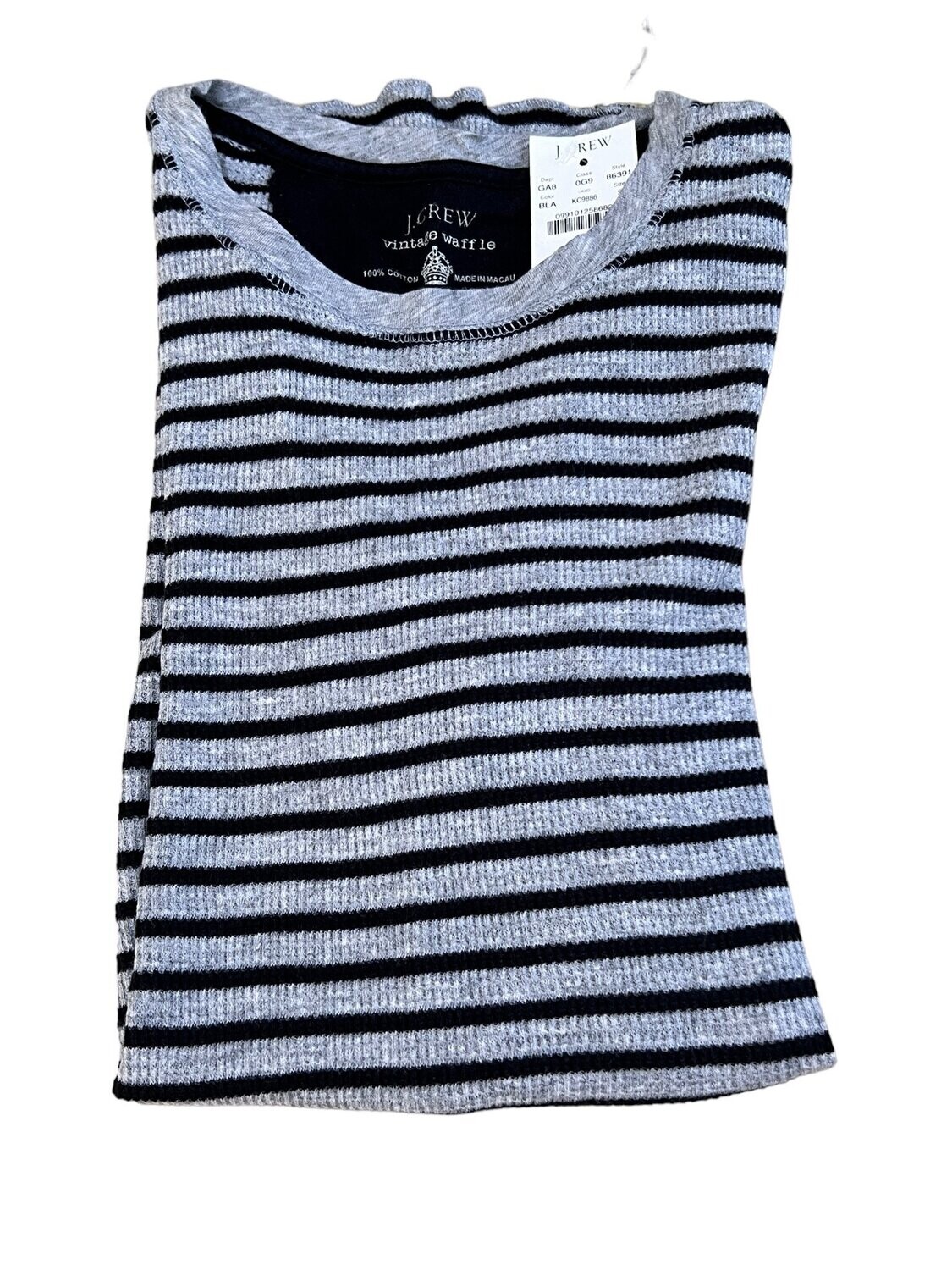 J Crew Long Sleeves Tee Vintage Waffle Striped 100% Cotton, Color: Black, Size: Small