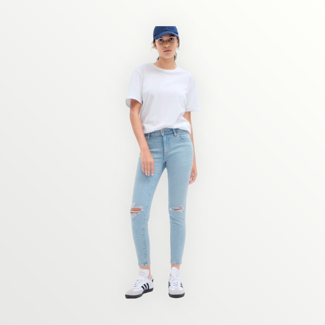 Gap Mid-Rise Destructed Universal Legging Jeans with Washwell, Color: Light Brea, Size: 26