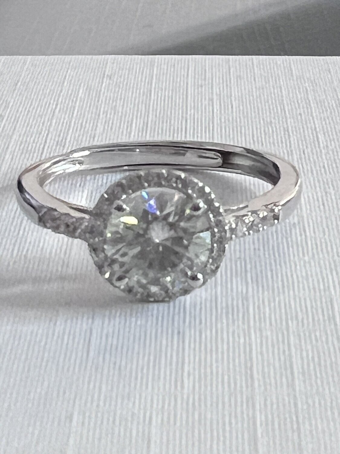 Ring Sterling Silver 925 Moissanite Stone Adjustable