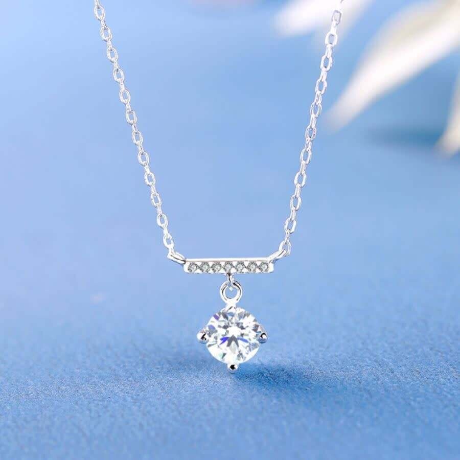 Necklace Moissanite Stone Pendant Set in Sterling Silver White Gold Plated