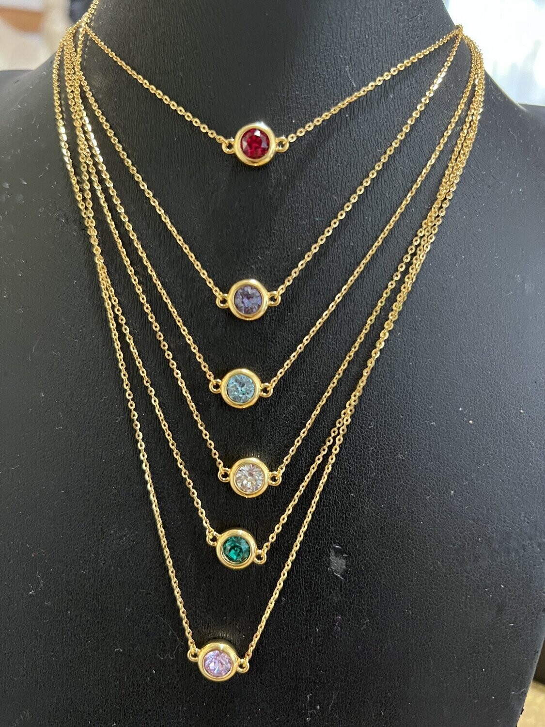 Necklace Birthstone 925 Sterling Silver 16” - 18” 18K Yellow Gold Plated