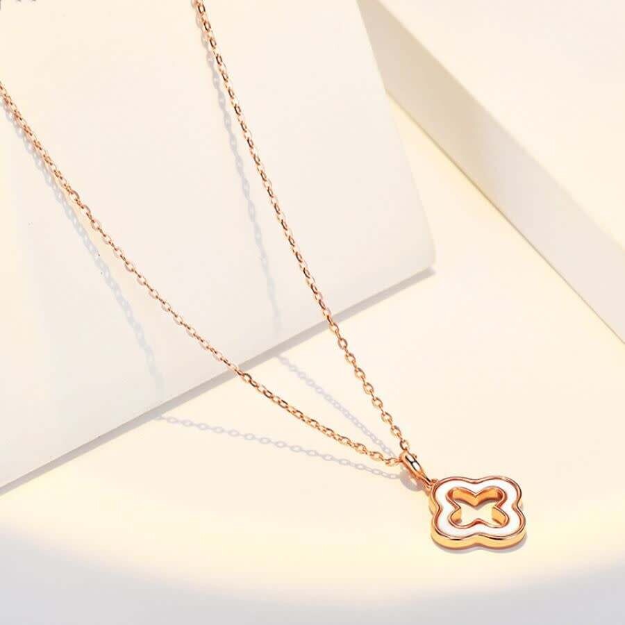 Necklace Clover Pendant Sterling Silver Rose Gold Plated