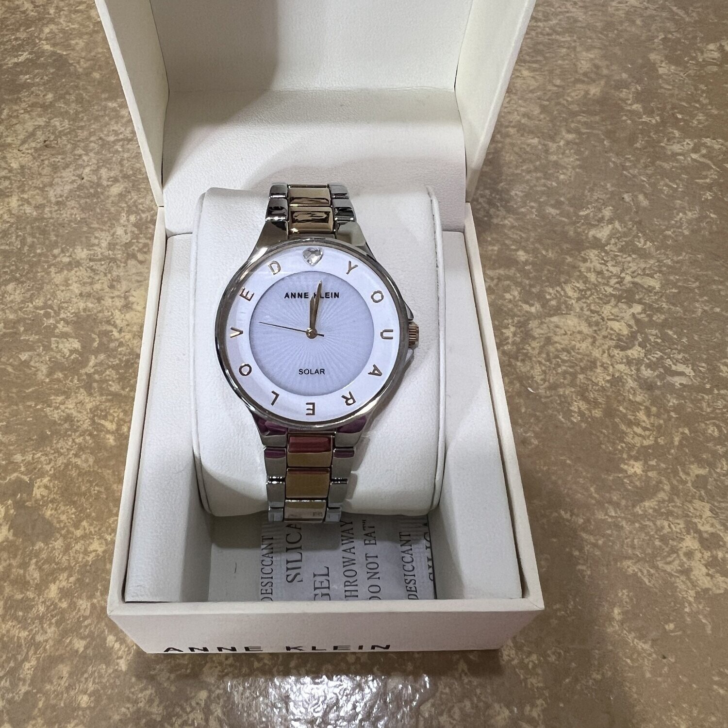 Anne Klein Watch Round Face Mother of Pearl Loved Two Tone Bracelet