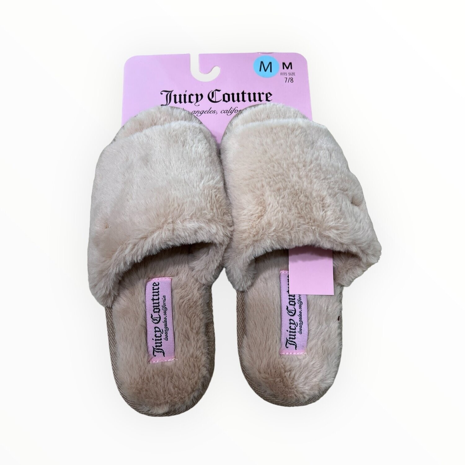 Juicy Couture Memory Foam Slippers, Color: Tan, Size: Medium 7-8
