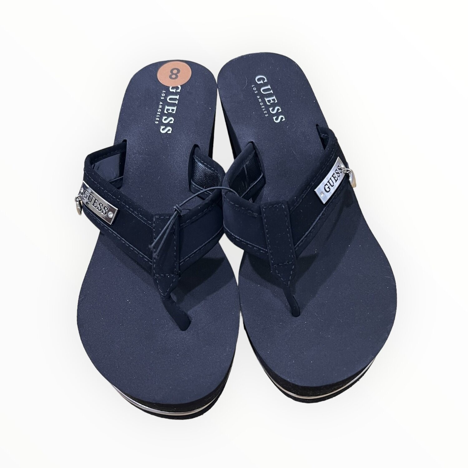 Guess Wedge Sandals Rubber with Dangling Heart Silver