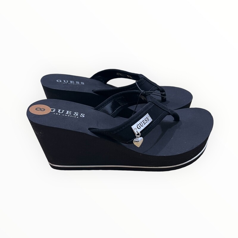 Guess Wedge Sandals Rubber with Dangling Heart Silver