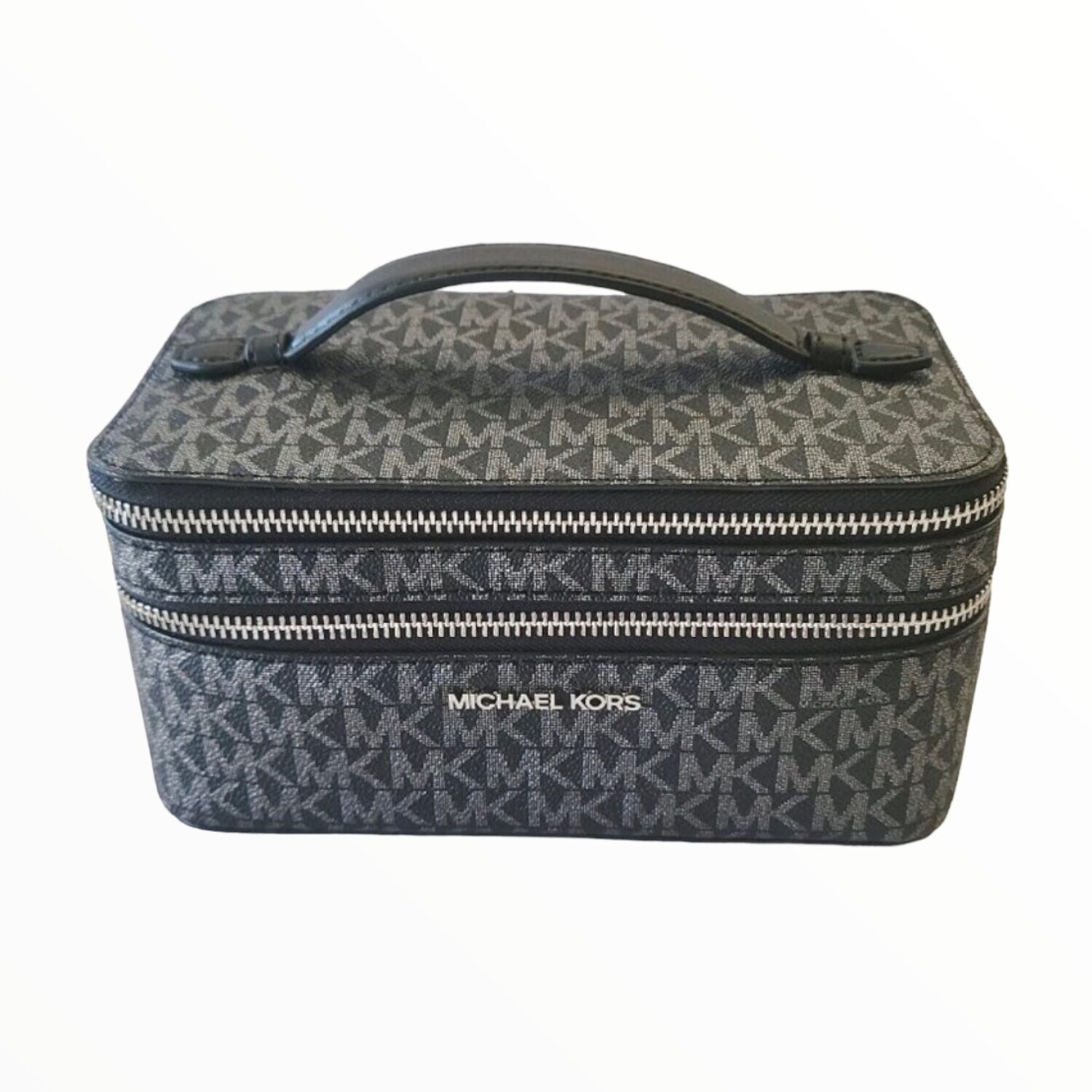 Michael Kors Jet Set Travel Large Double Zip Travel Case, Color: Black/Silver