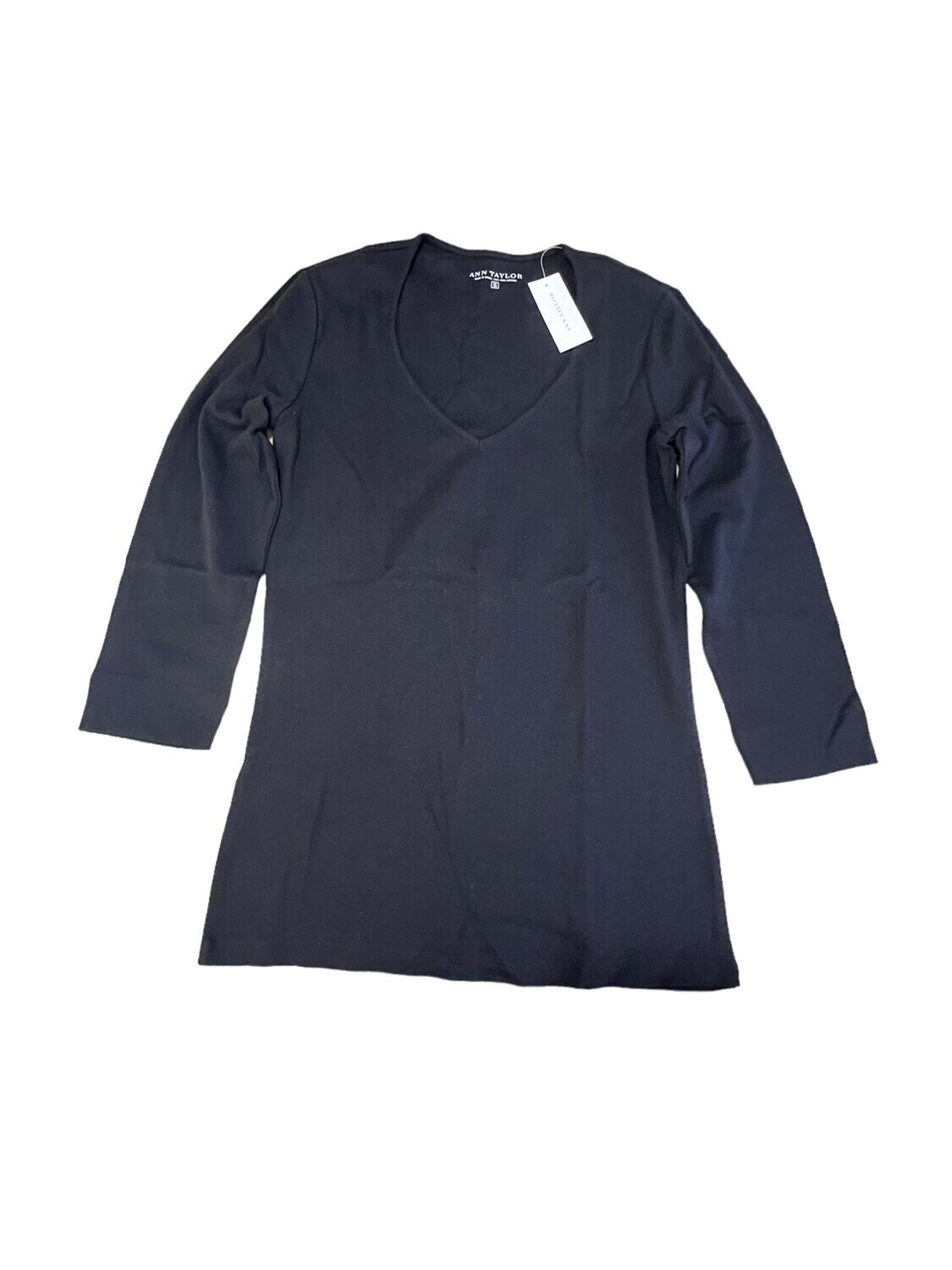 Ann Taylor Tee Long Sleeves V-Neck 100% Pima Cotton, Color: Black, Size: Small