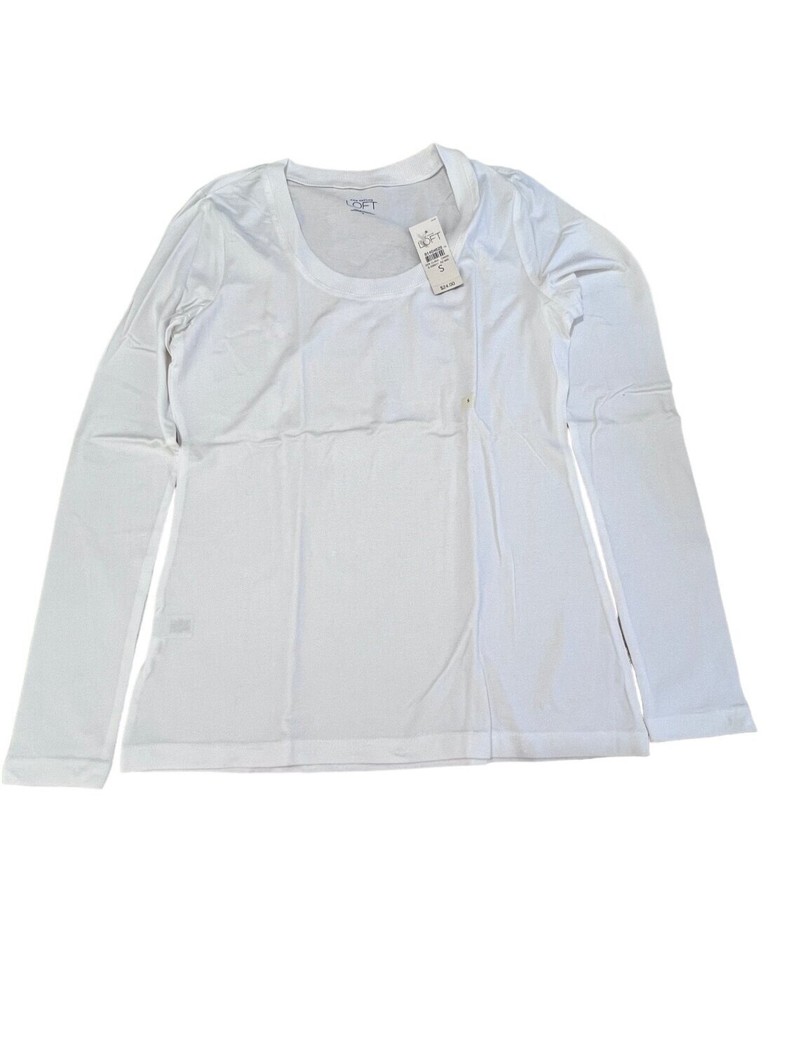 Ann Taylor Loft Tee Long Sleeves Round Neck 93% Cotton 7% Spandex, Color: White, Size: Small
