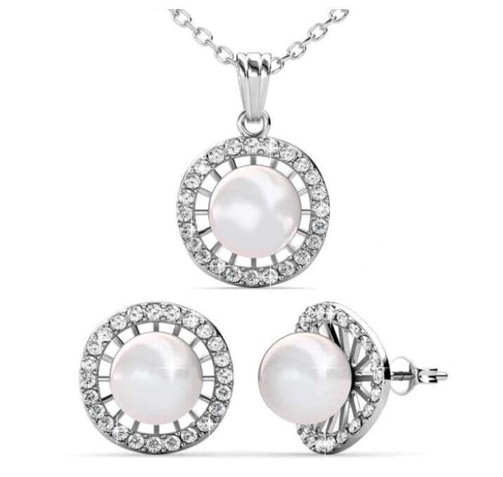 Necklace &amp; Earring Set Pearl Beads Sterling Silver S925