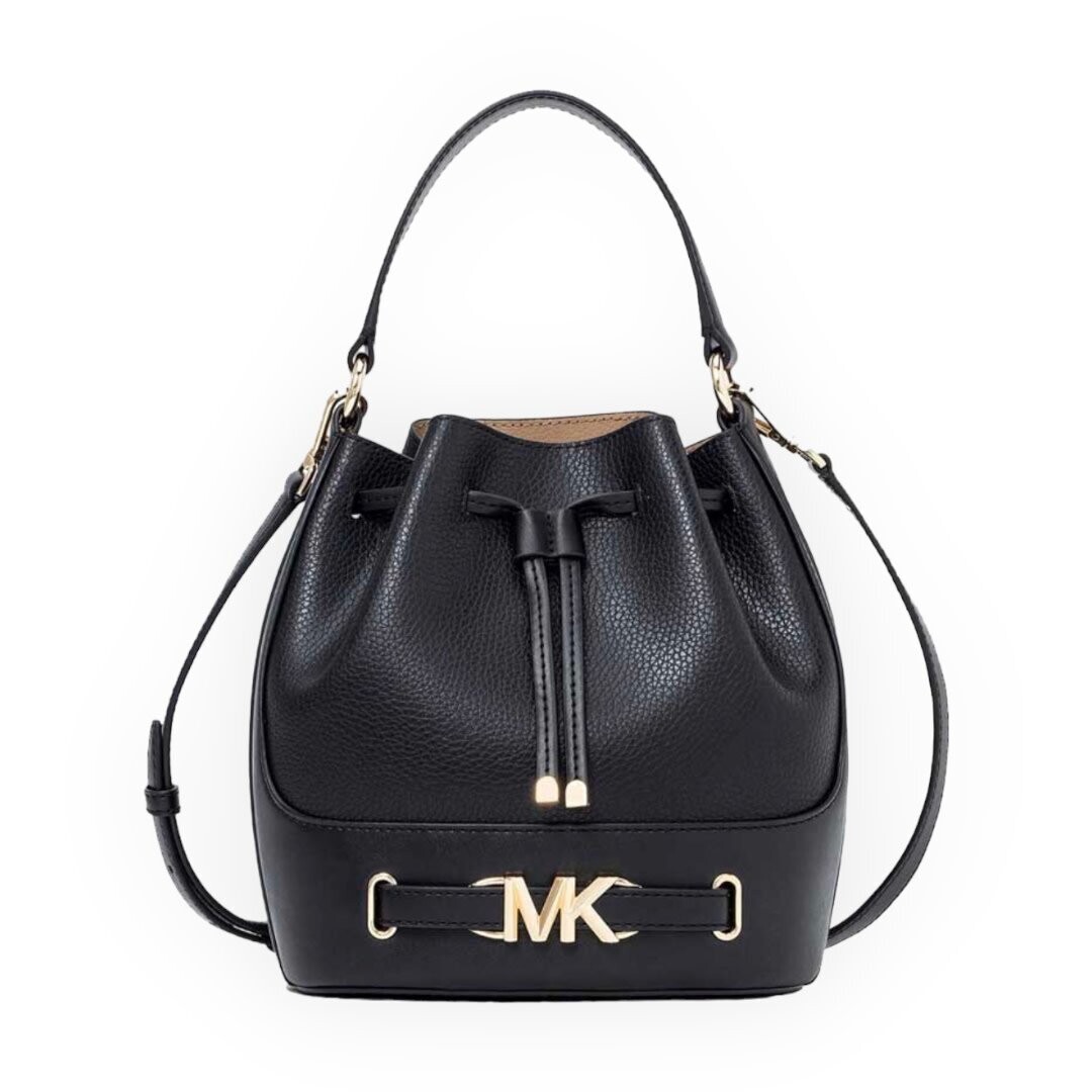 Michael Kors Reed Medium Belt Bucket Messenger Leather Bag, Color: Black