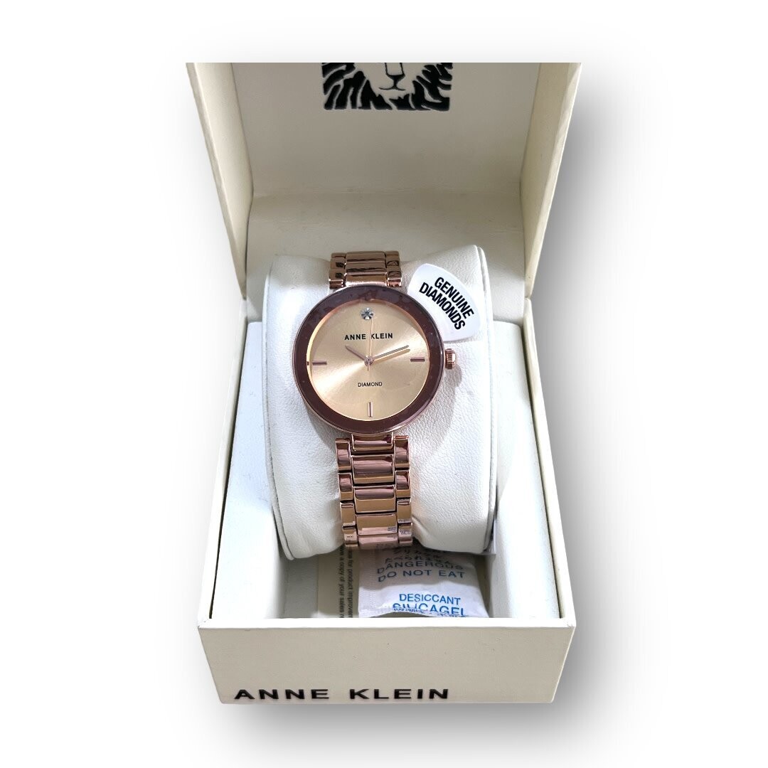 Anne Klein Watch Round Rose Gold Face with Genuine Diamond Rose Gold Tone Bracelet