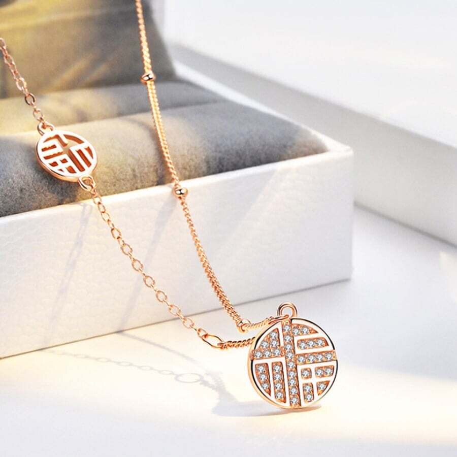 Necklace Round Pendant Sterling Silver S925 16”18”, Color: Rose Gold