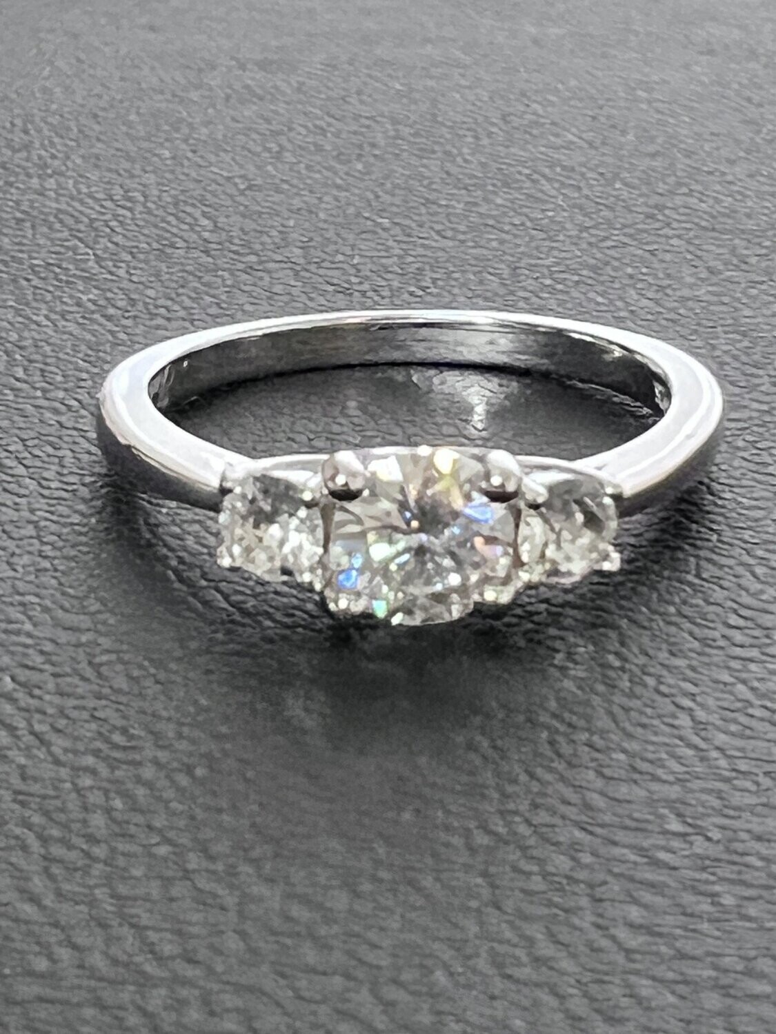 Ring 3-Stone S925 18K Gold Plated Moissanite Center Swarovski Side Stone, Color: Silver, Size: 6