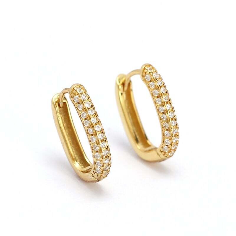 Earrings 925 Shimmer Huggies Sterling Silver 18K Gold Plated 13.3 x 6.5mm 1.73 gm