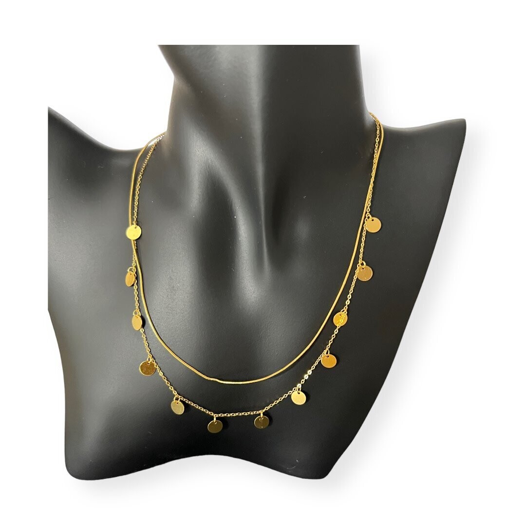 Necklace Dazzle Small Plates 2-Layer Chain 925 Sterling Silver 5.5 g 16”