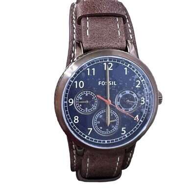 Fossil Watch Men’s Chronograph Round Blue Steel Case Brown Leather Strap