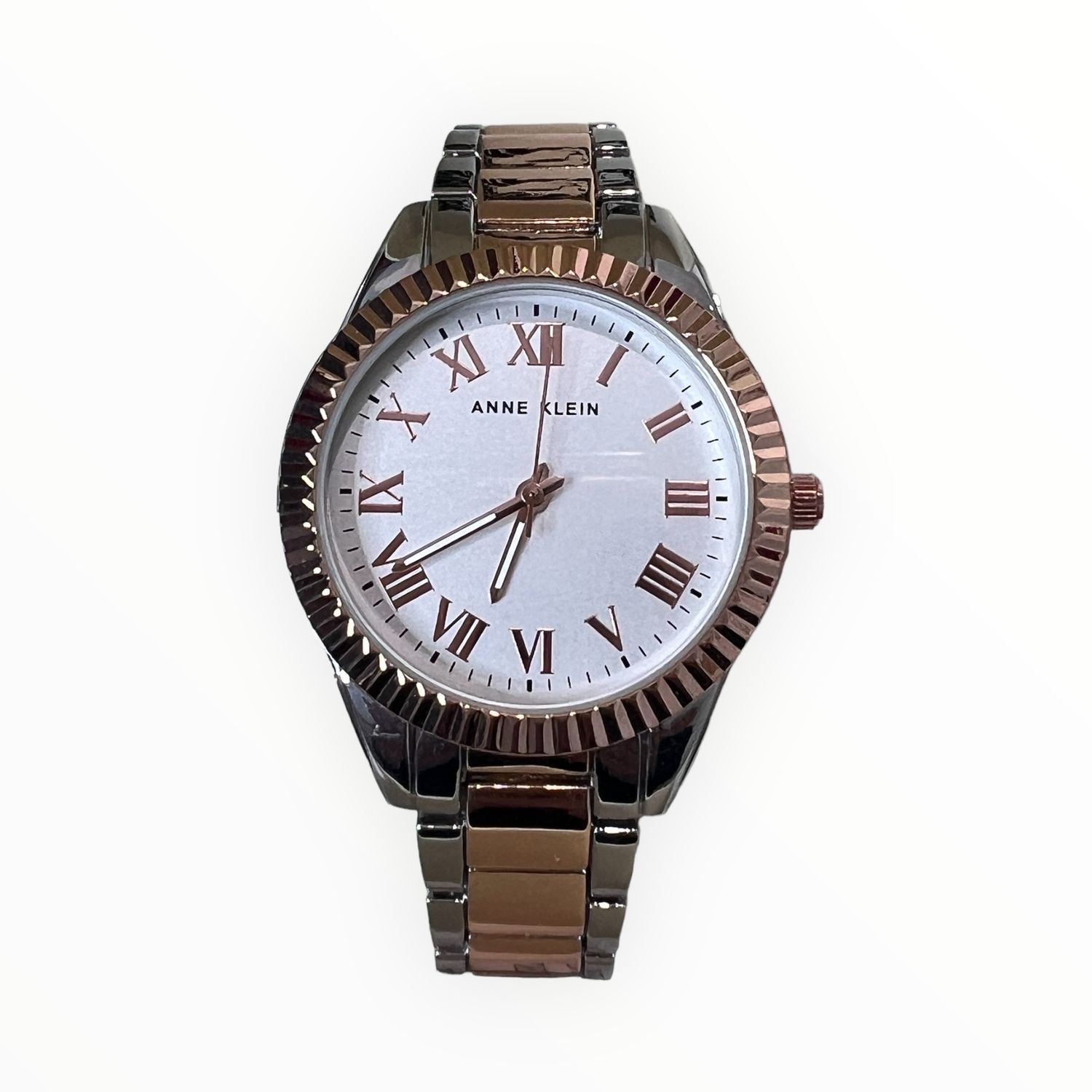 Anne Klein Women’s Watch Silver Tone Dial Roman Numerals Two Tone Silver &amp; Rose Gold Adjustable Link Bracelet