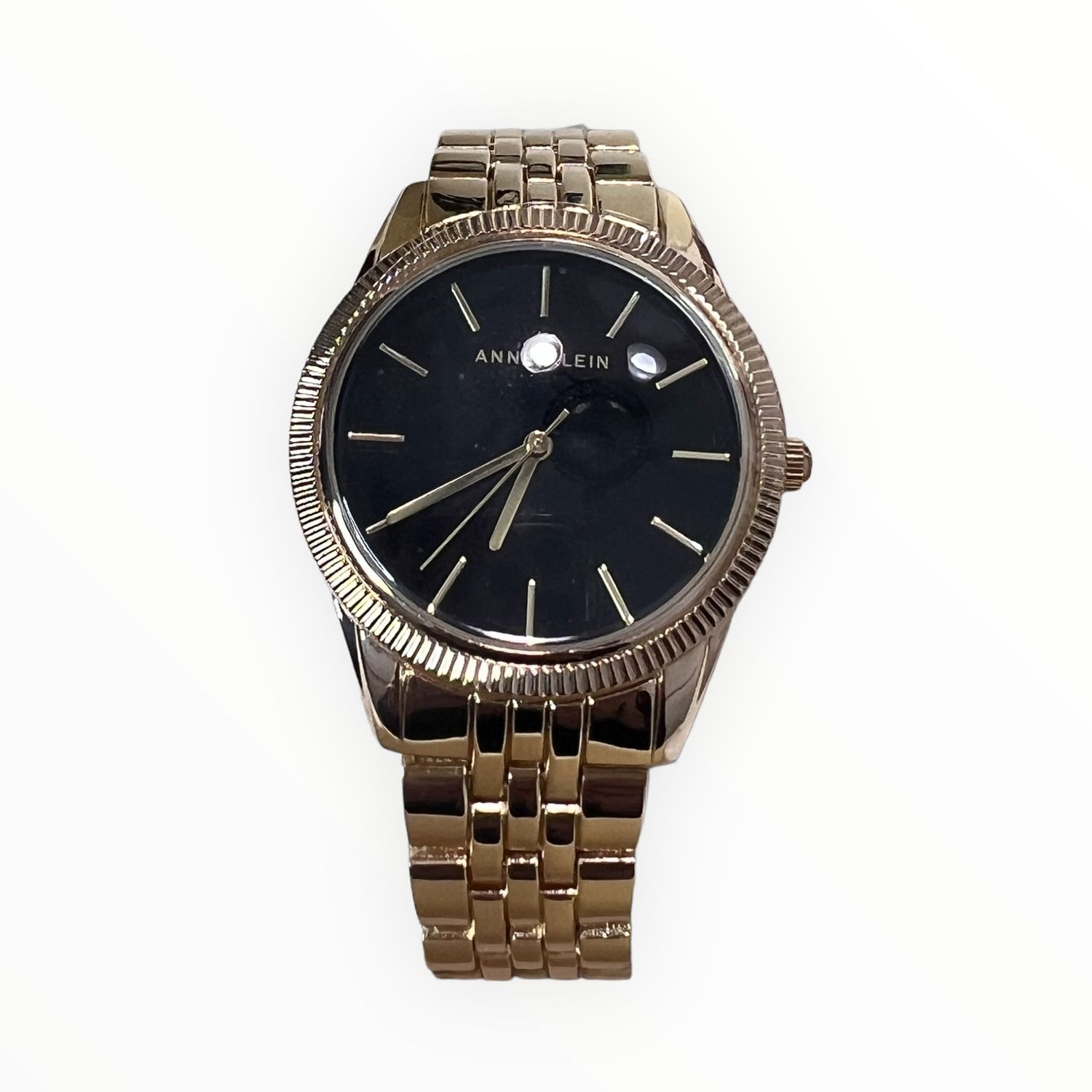Anne Klein Women’s Watch Black Dial Yellow Rose Gold-Tone Adjustable Bracelet