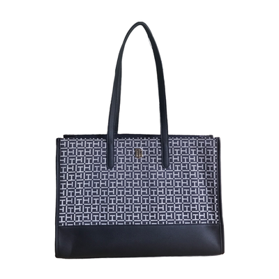 Tommy Hilfiger Tote Shopper Large Leather Monogram Center Zip Compartment