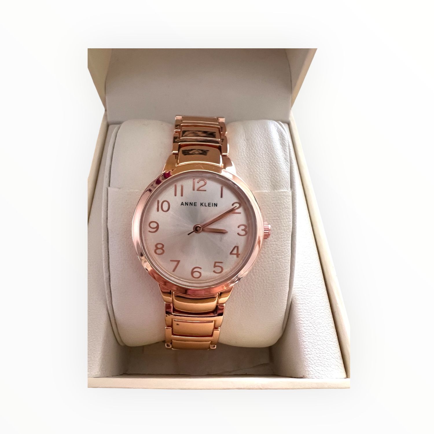 Anne Klein Women’s Watch Mother of Pearl Round Bezel Numericals Gold Tone Adjustable Bracelet