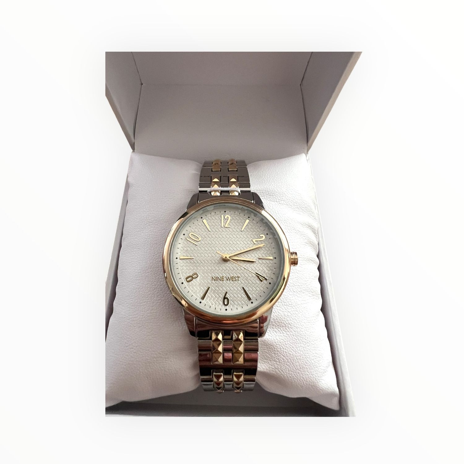 Nine West Women’s Watch Round Case Two Tone Silver &amp; Yellow Gold Adjustable Bracelet 