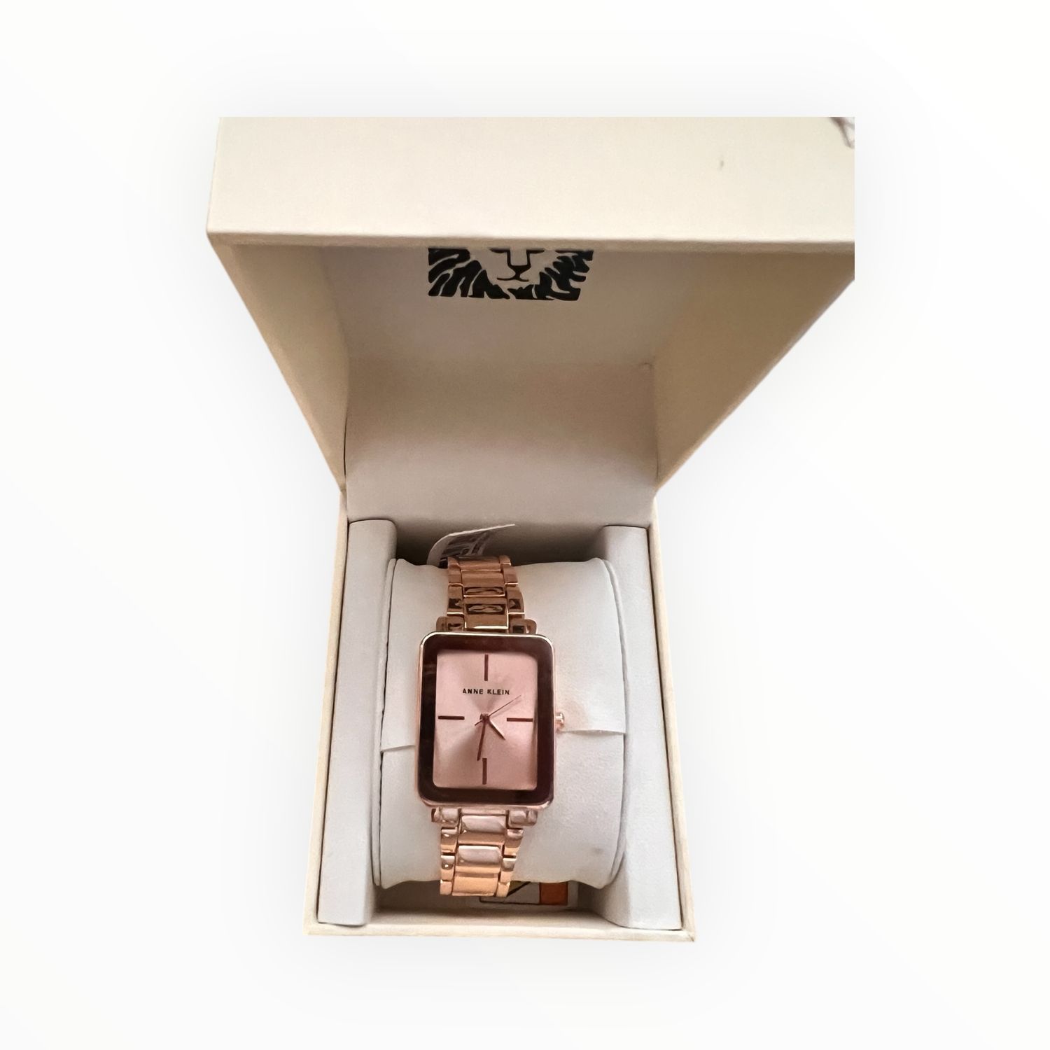 Anne Klein Watch Rectangular Rose Gold Tone Dial Adjustable Link Bracelet
