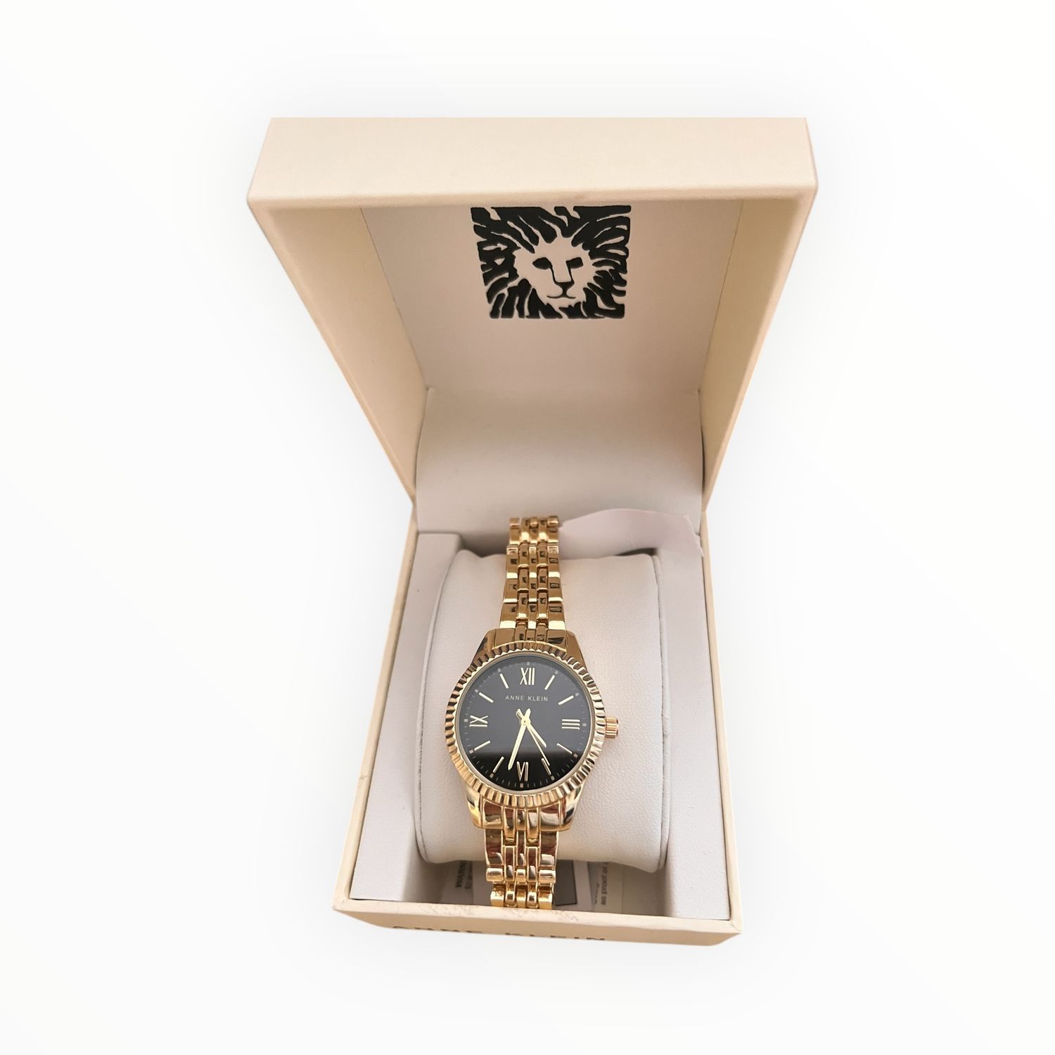 Anne Klein Watch Round Black Dial Yellow Tone Adjustable Bracelet