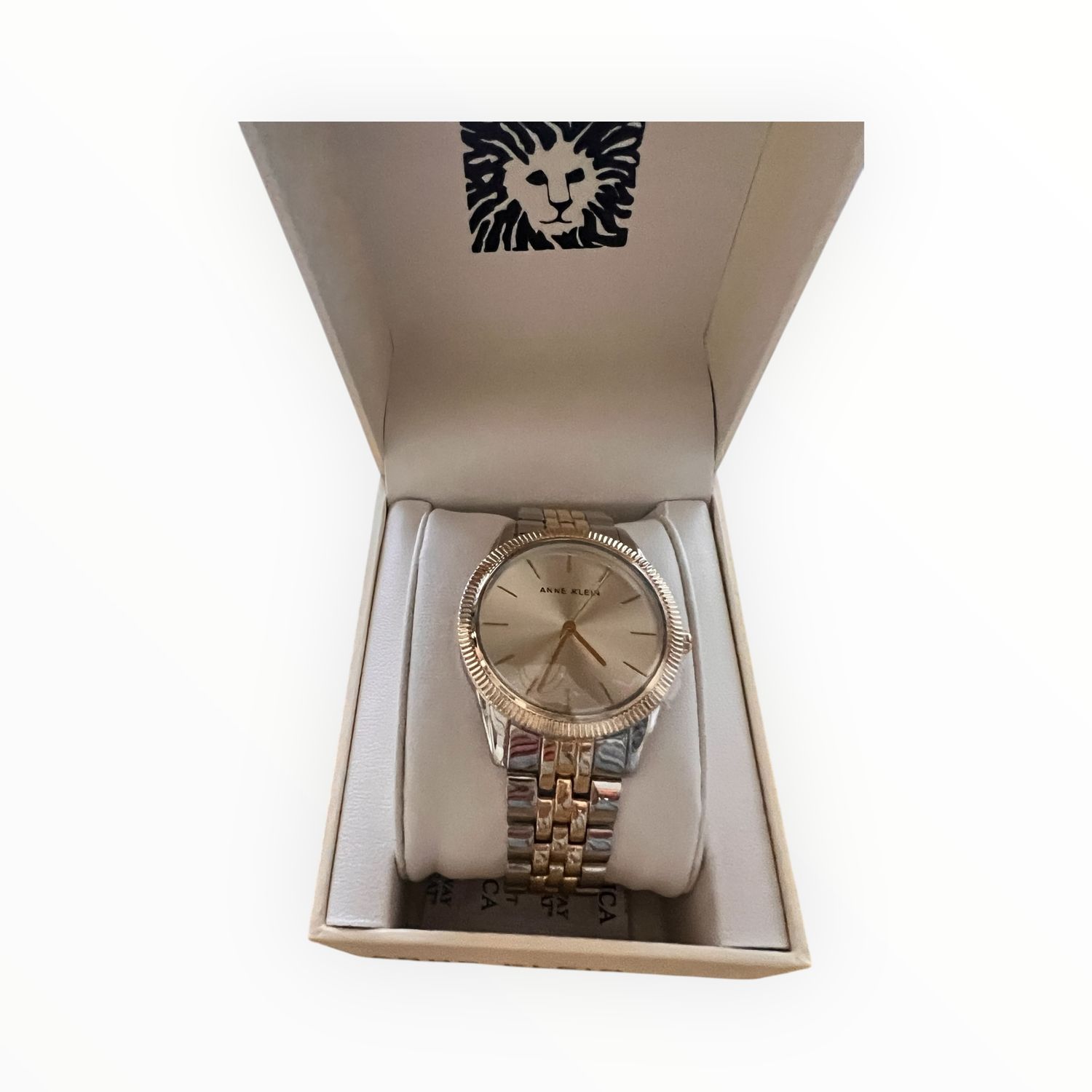 Anne Klein Watch Round Sunray Graduated Bezel Dial Two Tone Silver &amp; Yellow Gold Tone Adjustable Bracelet
