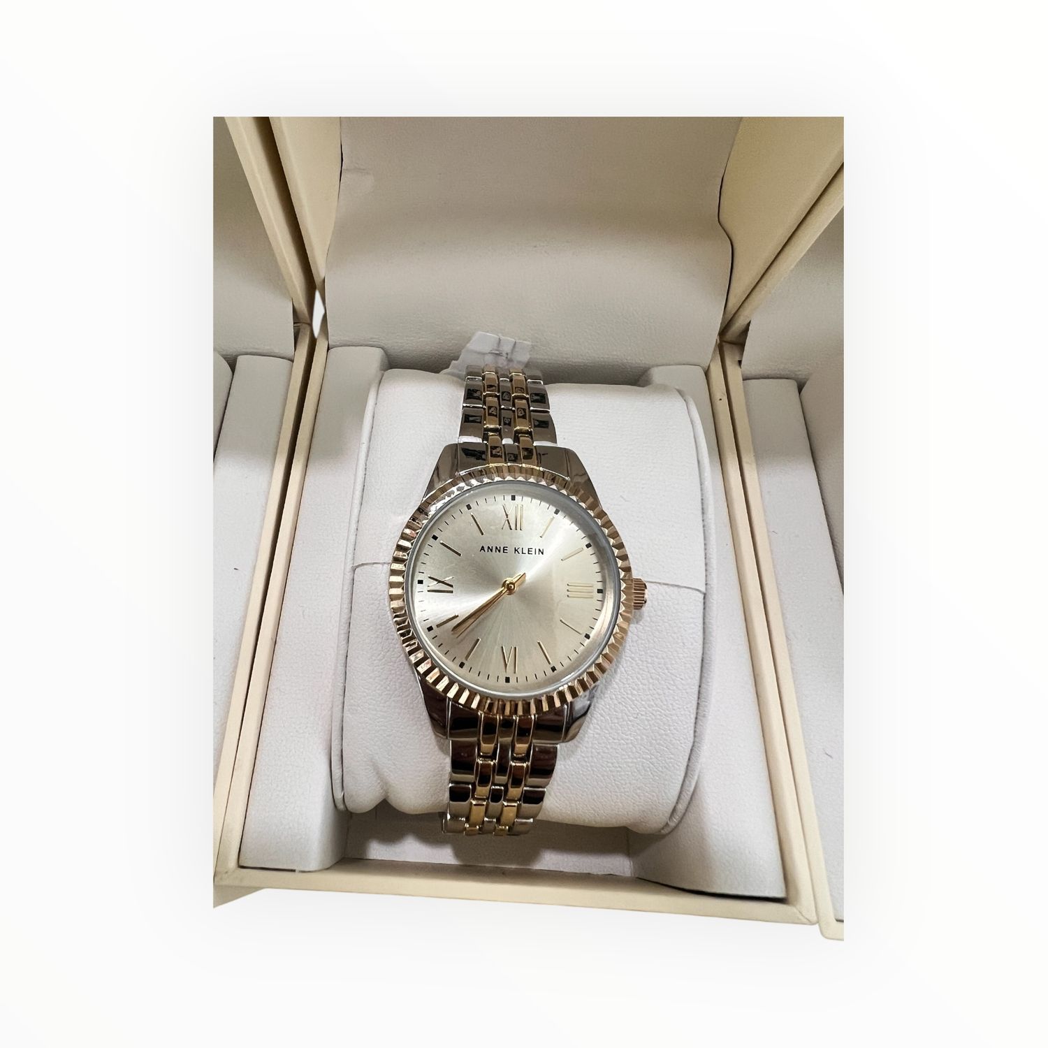 Anne Klein Watch Round Face Graduated Case Two Tone Silver &amp; Yellow Gold Tone Bracelet