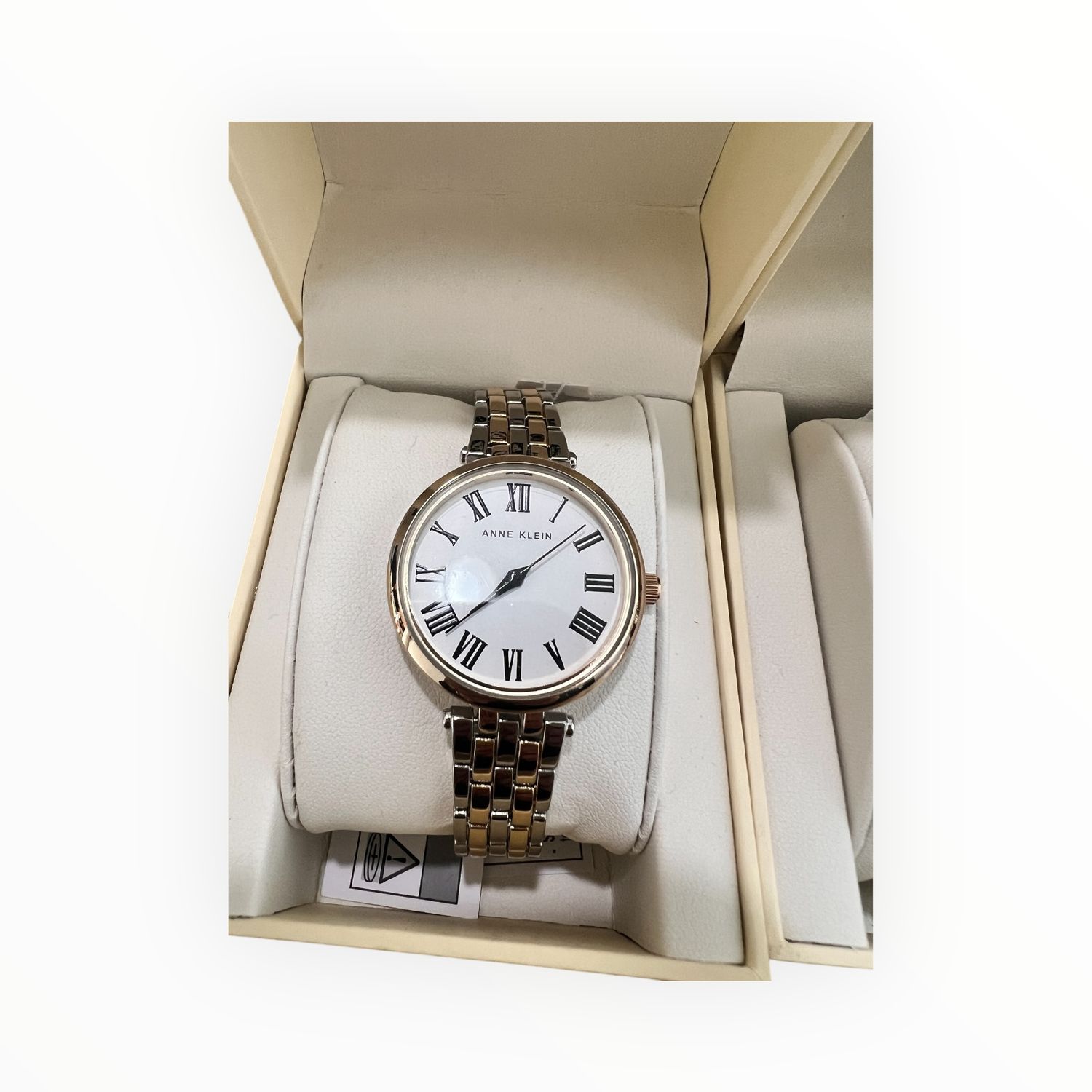 Anne Klein Watch Round White Face Roman Numerals Two Tone Silver &amp; Yellow Gold Tone Bracelet