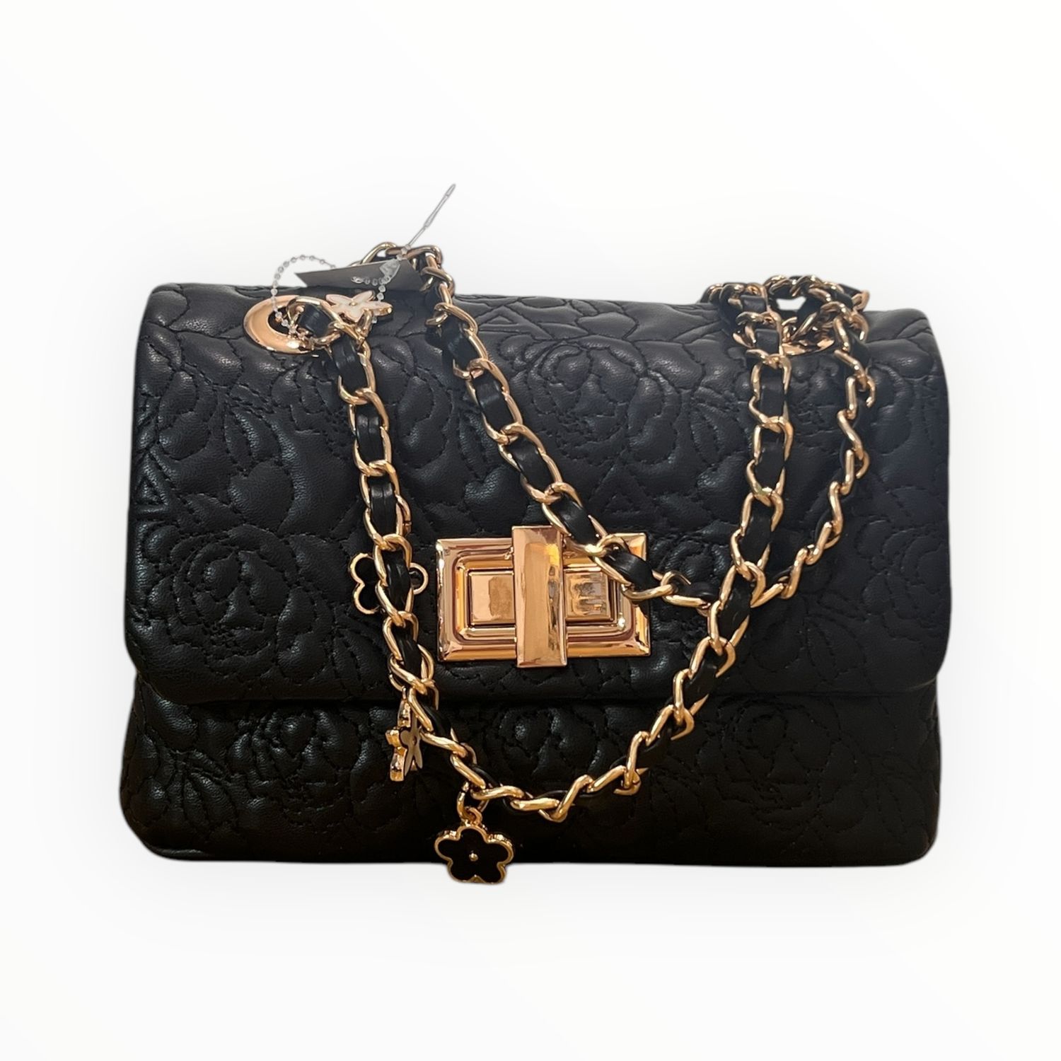 Aldo Crossbody Soft Embossed Leather Strap Rose Gold Tone Chain &amp; Charms