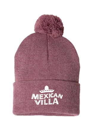 Beanie Mexican Villa- Heather Maroon with Pom