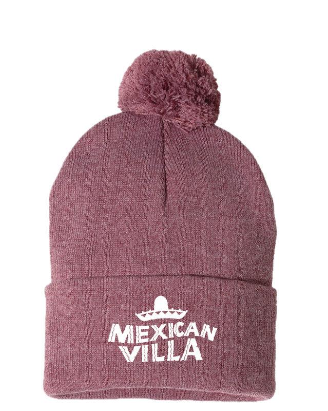 Beanie Mexican Villa- Heather Maroon with Pom