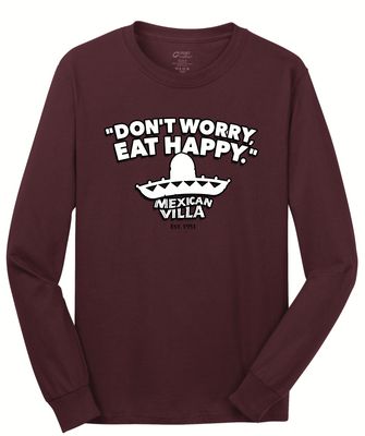 Long Sleeve- Don't Worry Eat Happy-Maroon