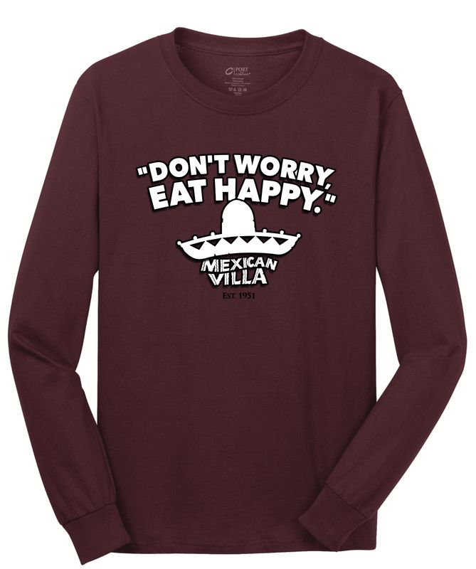 Long Sleeve- Don't Worry Eat Happy-Maroon