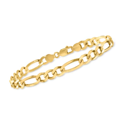 6mm Solid Figaro Bracelet 14K Yellow Gold 8.5"