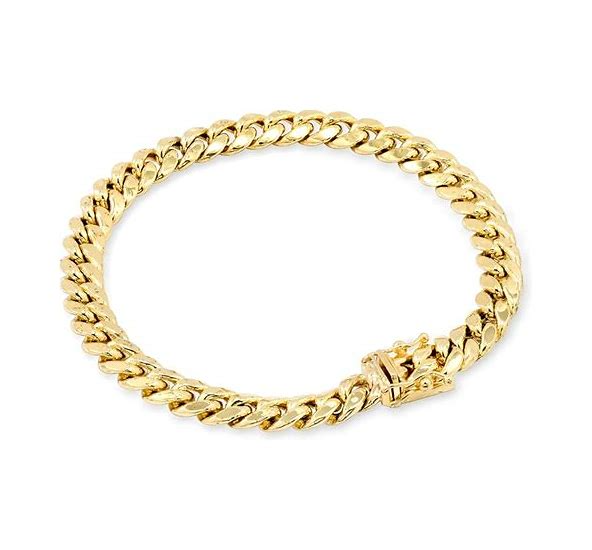 6mm Semi Solid Miami Cuban Bracelet 14K Yellow Gold 8.5"